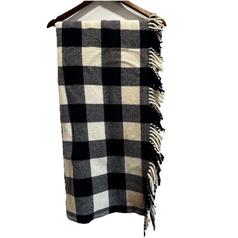 Pendleton x LL BEAN Fringe Wool Throw Blanket Blue Cream 54" x 66" Made in USA